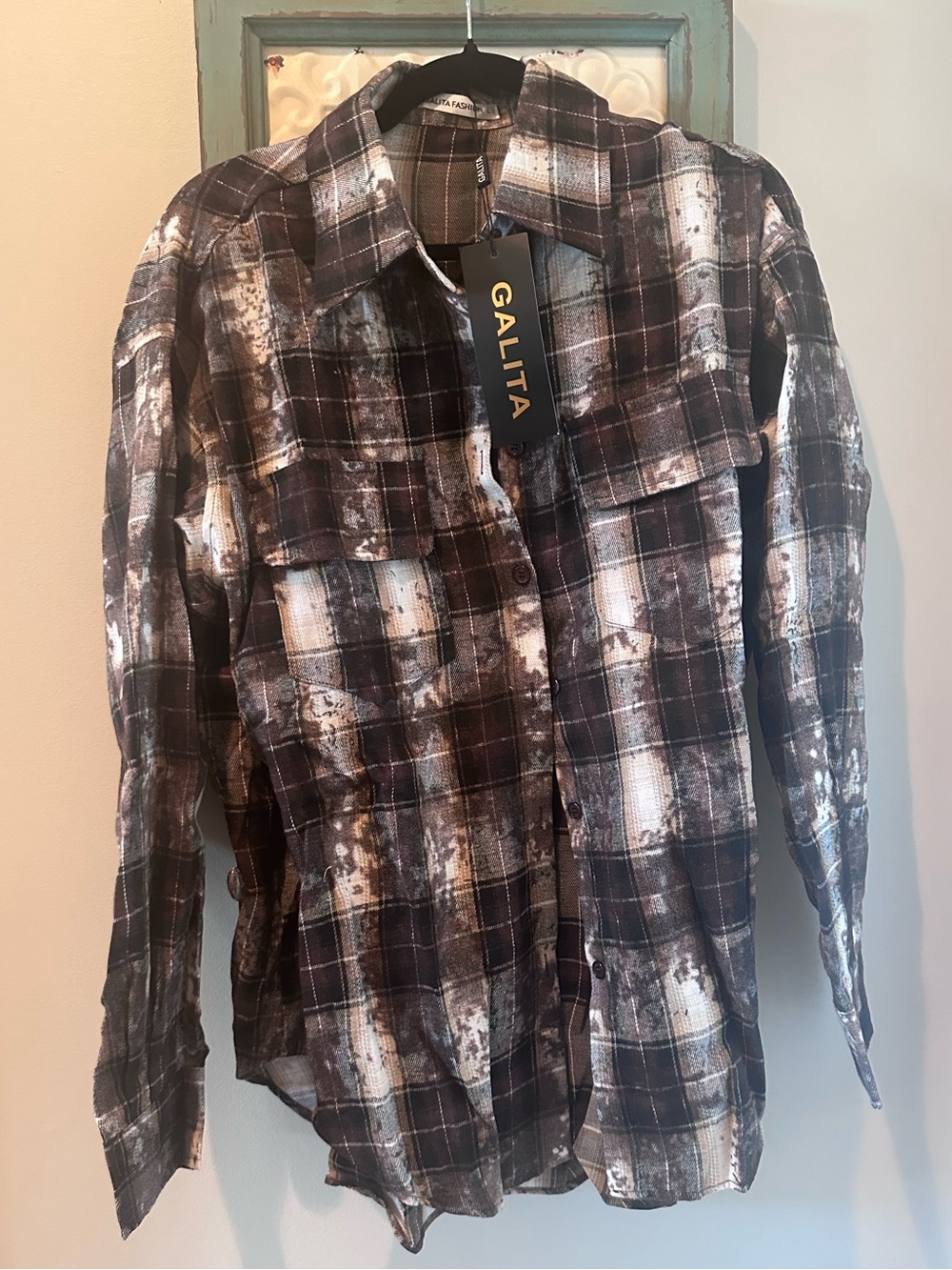 NWT Galita Oversized Women’s  Brown Plaid Button-Up Jacket